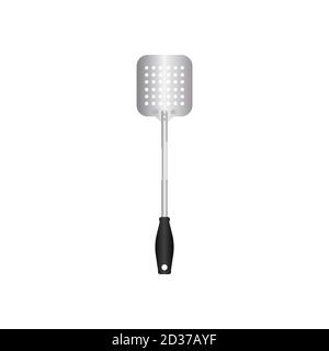 Spatula utensil vector illustration isoalted on white background. Metal tool for cooking with heat resistant handle. 25/35 Stock Vector