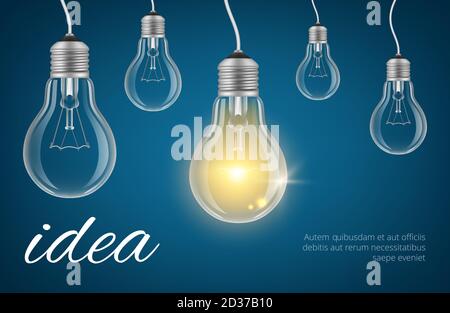 Bulbs idea background. Realistic lamp bulbs vector illustration Stock Vector