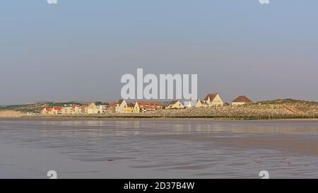 View from the beach on the village of Audingen, Nord pas de calias, France. Stock Photo
