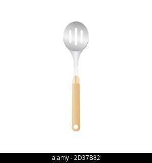 Rounded Spatula vector illustration isoalted on white background. Metal tool for cooking with wooden handle. Suitable for 3d Realistic Mockup. 15/35 Stock Vector