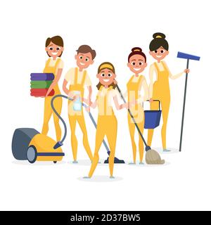 Best cleaning staff vector characters isolated on white background Stock Vector