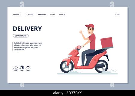 Delivery vector banner. Courier man on scooter and parcels Stock Vector