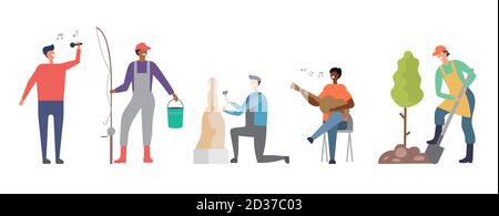 Popular mens hobbies. Male vector characters set Stock Vector
