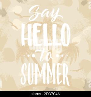 Hello summer lettering grunge vector poster design Stock Vector