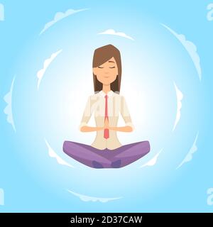 Businesswoman safe the balance with meditation. Relaxing vector concept Stock Vector