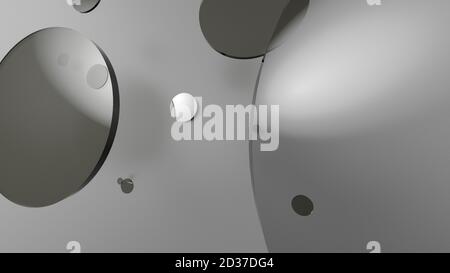 Gray metal and opaque circles and cylinders on colored background. Abstract background for graphic design with transparent glass. 3d render illustrati Stock Photo