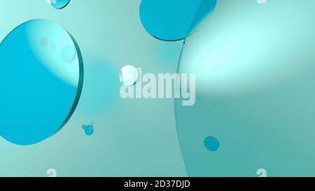 Azure metal and opaque circles and cylinders on colored background. Abstract background for graphic design with transparent glass. 3d render illustrat Stock Photo