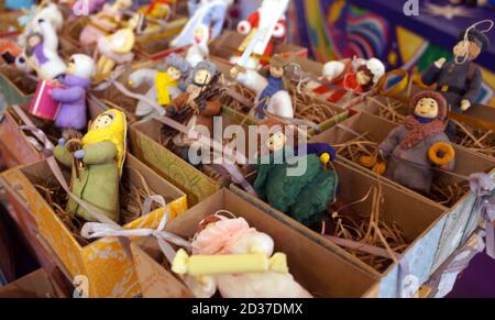 December 20, 2019 Moscow, Russia. Handmade Christmas toys on the store counter. Stock Photo