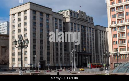 March 22, 2020, Moscow, Russia. The building of the State Duma of the Russian Federation Stock Photo