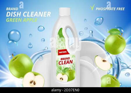 Dishware cleaner. Cleaning and washing ceramic plates vector advertizing placard with place for text Stock Vector