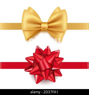 Vector realistic red and golden gift bows isolated on white background Stock Vector