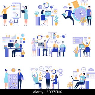 Effective management. Organizing work processes with tasks on project board activities business people vector concept Stock Vector