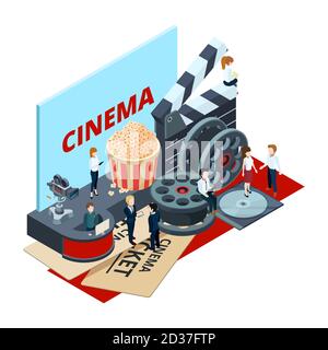 Cinema, isometric film production and postproduction vector concept Stock Vector