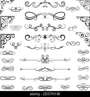 Vintage calligraphic borders. Floral dividers and corners for decoration designs ornate vector elements Stock Vector