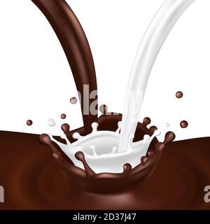 Realistic vector splashes. Milk and chocolate flows isolated on white background Stock Vector