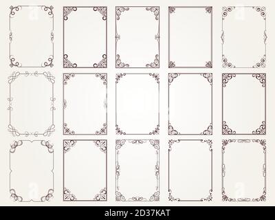 Calligraphic frames. Borders corners ornate frames for certificate floral classic vector designs collection Stock Vector