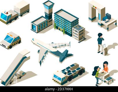Vector isometric low poly airport terminal building with airplane and ...