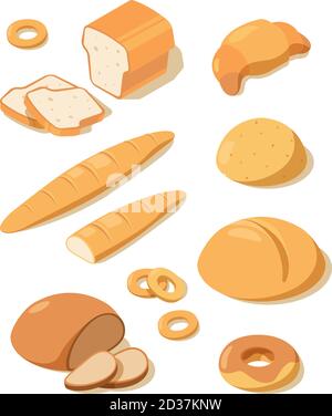 Fresh bread. Loaf pretzel fresh white and black baking bread from bakery pastries vector isometric food Stock Vector