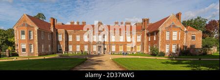 Panorama of The Vyne and drive leading to the front of victorian family home formerly was a powerhouse. Basingstoke, Hampshire, England. Stock Photo