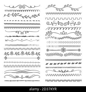 Hand drawn lines. Floral scribble ornamental web dividers wedding doodle vector decoration Stock Vector