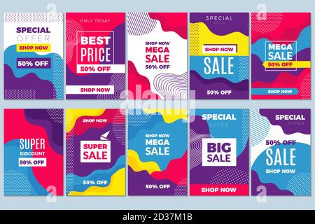Sale offers flyer. Adverizing banners template special marketing tags discound with abstract mobile vector background Stock Vector