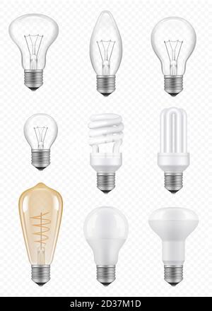 Light bulbs. Transparent halogen economical innovation bulbs vector realistic pictures Stock Vector