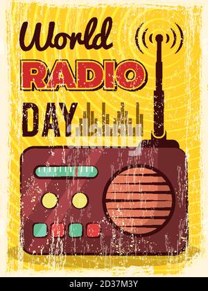 Radio poster. Microphone broadcast studio mic and speakers vector placard design Stock Vector