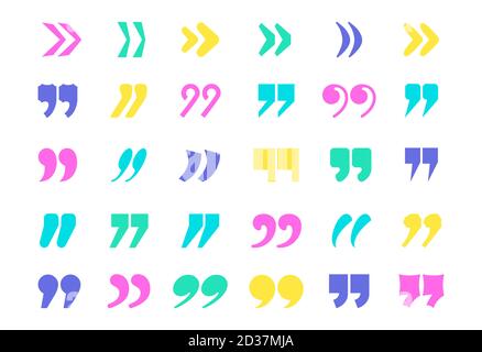 Quote marks isolated on white background. Color quotation marks vector icons collection Stock Vector