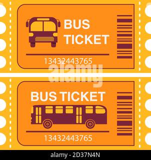 Bus ticket.Public transport.Bus side view and in front. Stock Vector