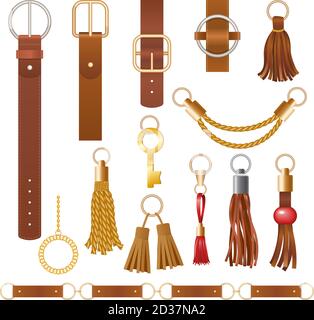 Belt elements. Fashion leather chains fabric furniture elegant jewelry for clothes vector collection Stock Vector
