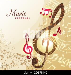 Music notes background. Festival instrument song sound stave treble clef vector illustration Stock Vector