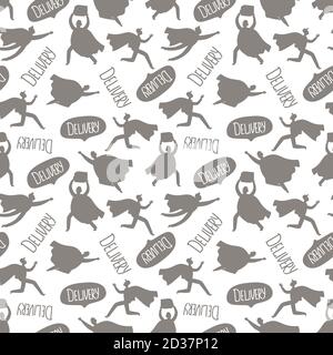Fast delivery couriers silhouettes seamless pattern, vector illustration Stock Vector