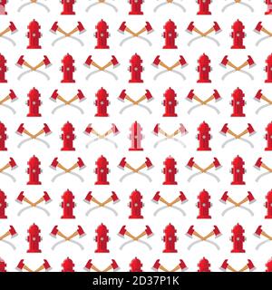 Fire safety seamless pattern. Vector fire hydrant and axes background. Illustration of axe and hydrant, emergency protection, safety equipment Stock Vector