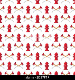 Fire safety seamless pattern. Vector fire hydrant and axes background. Illustration of axe and hydrant, emergency protection, safety equipment Stock Vector