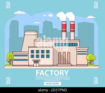 Factory industry manufactory power electricity buildings flat icons set ...