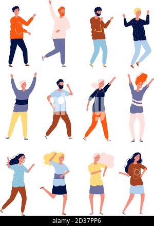 Happy dancers. Party happy people night club crowd dancers stylized characters vector collection Stock Vector