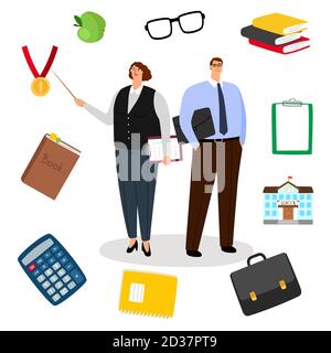 Male and female teachers and education icons vector illustration Stock Vector