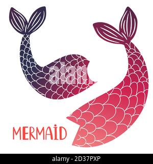 Mermaid tails vector isolated on white background. Mermaid tail sea illustration collection Stock Vector