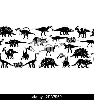 Dinosaurus seamless pattern banner vector design in black and white colors Stock Vector