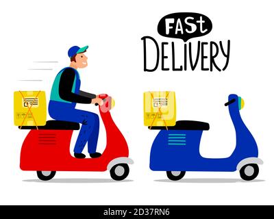 Two retro scooters for fast delivery isolated on white background Stock Vector