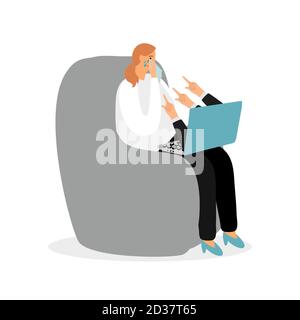 Internet bullying vector concept. Woman crying in front of computer illustration. Bullying social, woman sad and cry Stock Vector