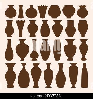 Ancient bowls icons vector collection. Vase and amphora. Ancient pottery for museum. Vector illustration Stock Vector