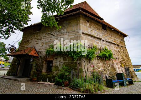 Old wine cellar building with wine plants, Maribor, Slovenia Stock Photo