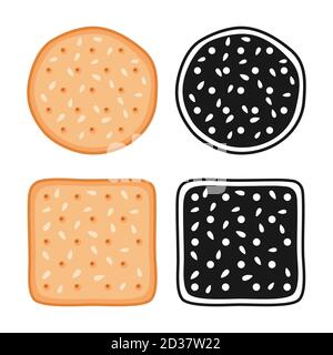Crackers cookies with seeds, round and square, vector illustration Stock Vector