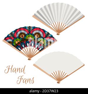 Set of hand fans. Decorative fans vector isolated on white background Stock Vector