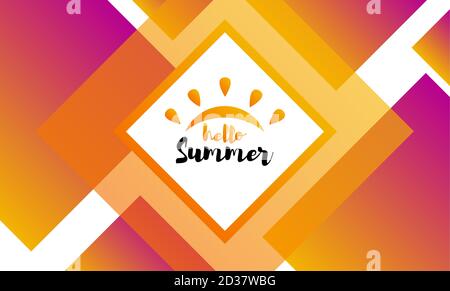 Hello summer text. Positive vector calligraphic illustration. Usable as greeting card, t-shirt design, poster and print. Typographical design. Stock Vector