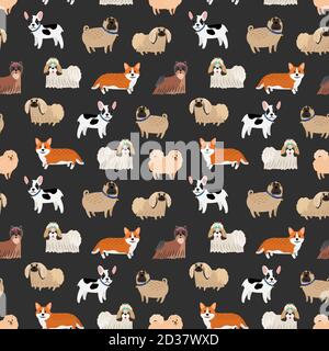 Cute decorative dogs seamless pattern. Vector pets texture design Stock Vector