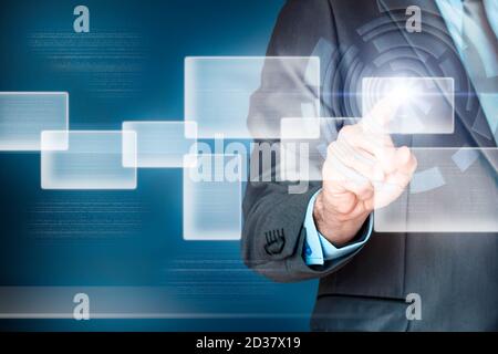 Business man working with a virtual screen. Business, technology and internet concepts Stock Photo
