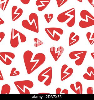 Red broken hearts vector seamless pattern with white background Stock Vector