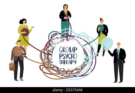 Group psychotherapy vector concept. Problem solving illustration with happy people. Psychotherapy help, problem psychological Stock Vector